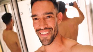 Hot fitness guy walks nude on hallway, elevator and goes to the street door. RISKY